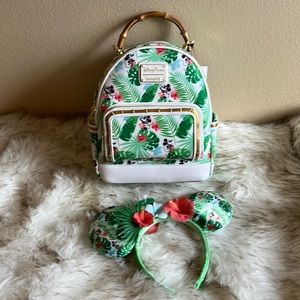 Disney Parks Loungefly Mickey&Minnie Tropical Hideaway Backpack w/ matching ears